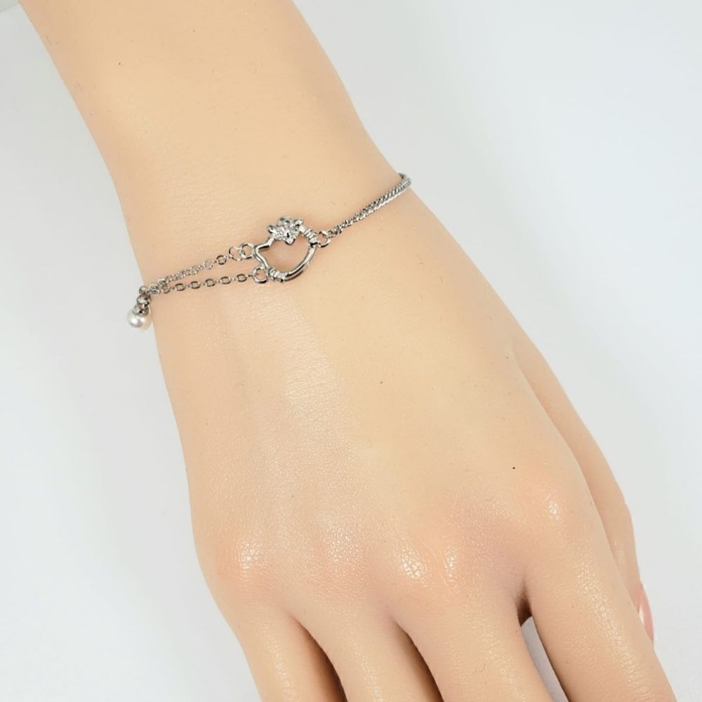 Brand New Hello Kitty Silver With Pearl Bracelet